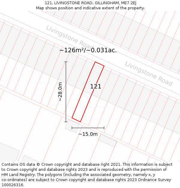 121, LIVINGSTONE ROAD, GILLINGHAM, ME7 2EJ: Plot and title map