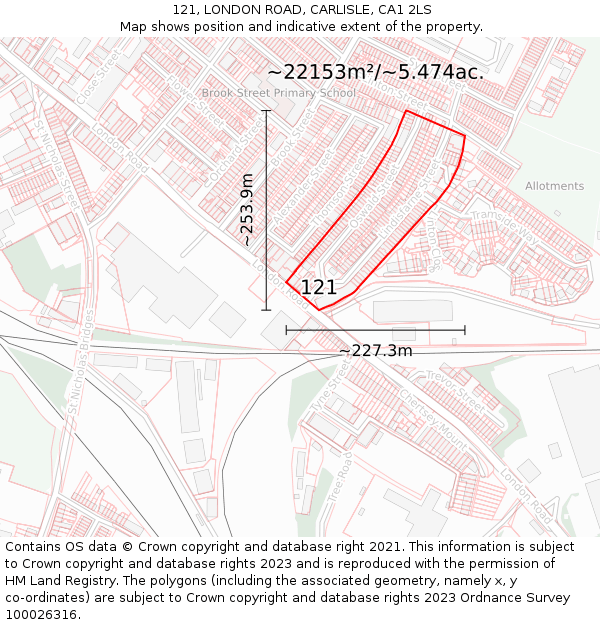 121, LONDON ROAD, CARLISLE, CA1 2LS: Plot and title map