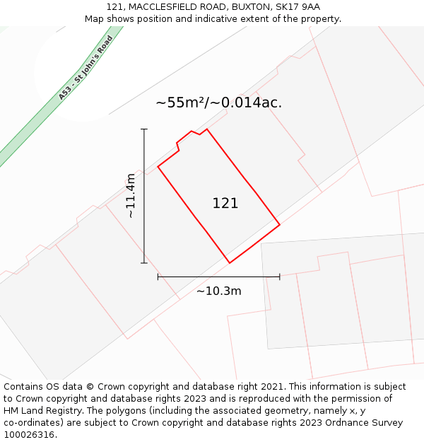 121, MACCLESFIELD ROAD, BUXTON, SK17 9AA: Plot and title map