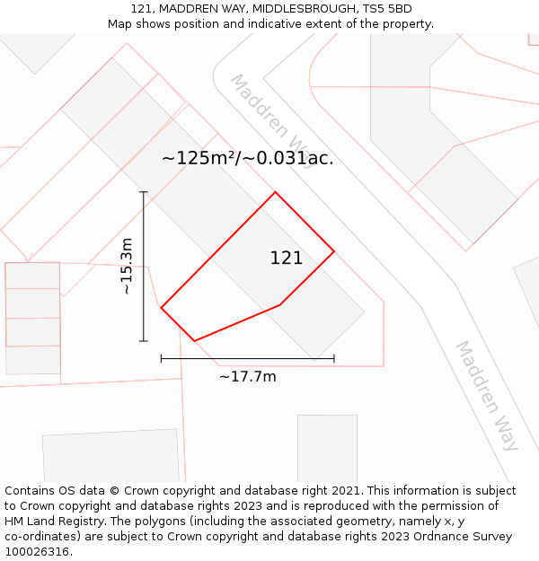 121, MADDREN WAY, MIDDLESBROUGH, TS5 5BD: Plot and title map