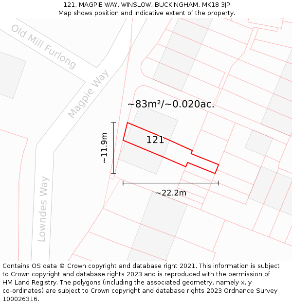 121, MAGPIE WAY, WINSLOW, BUCKINGHAM, MK18 3JP: Plot and title map