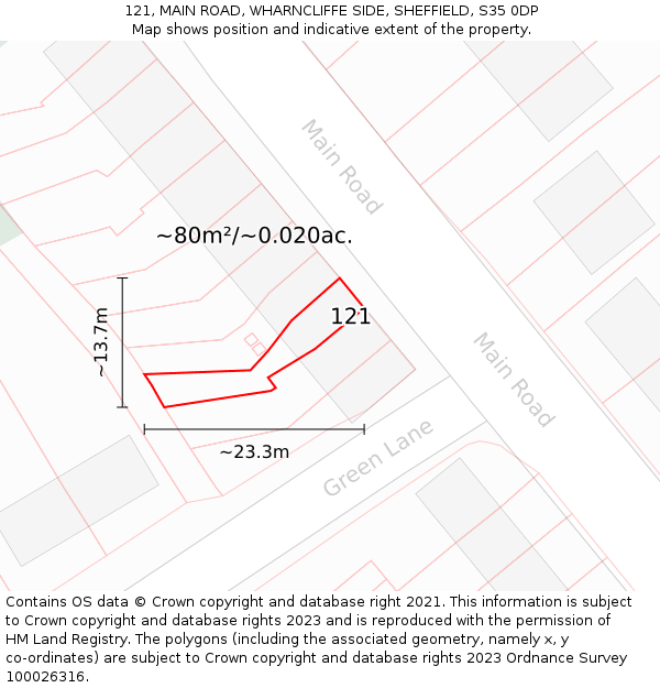 121, MAIN ROAD, WHARNCLIFFE SIDE, SHEFFIELD, S35 0DP: Plot and title map