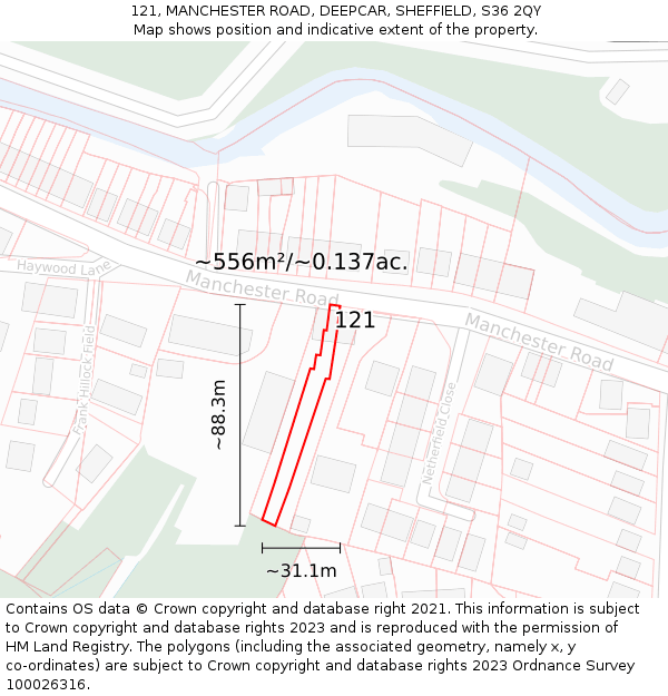 121, MANCHESTER ROAD, DEEPCAR, SHEFFIELD, S36 2QY: Plot and title map