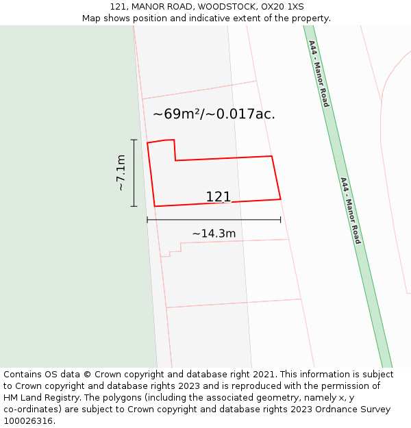 121, MANOR ROAD, WOODSTOCK, OX20 1XS: Plot and title map