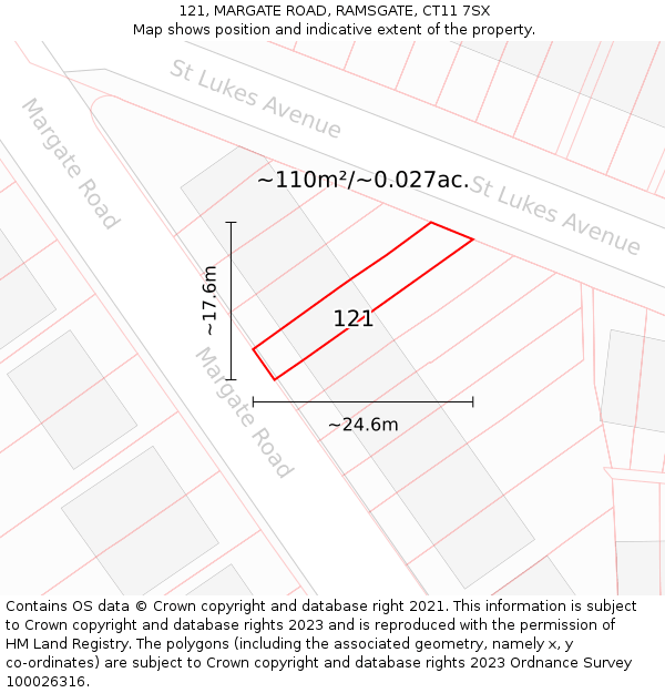 121, MARGATE ROAD, RAMSGATE, CT11 7SX: Plot and title map