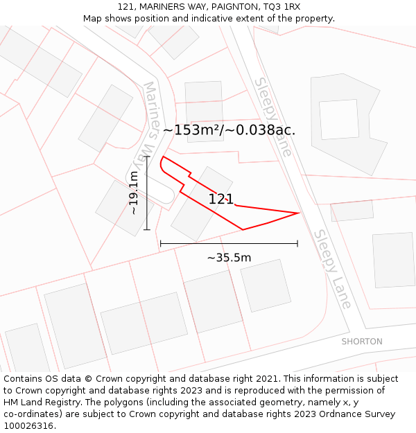 121, MARINERS WAY, PAIGNTON, TQ3 1RX: Plot and title map