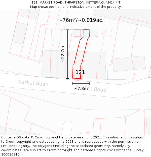 121, MARKET ROAD, THRAPSTON, KETTERING, NN14 4JT: Plot and title map