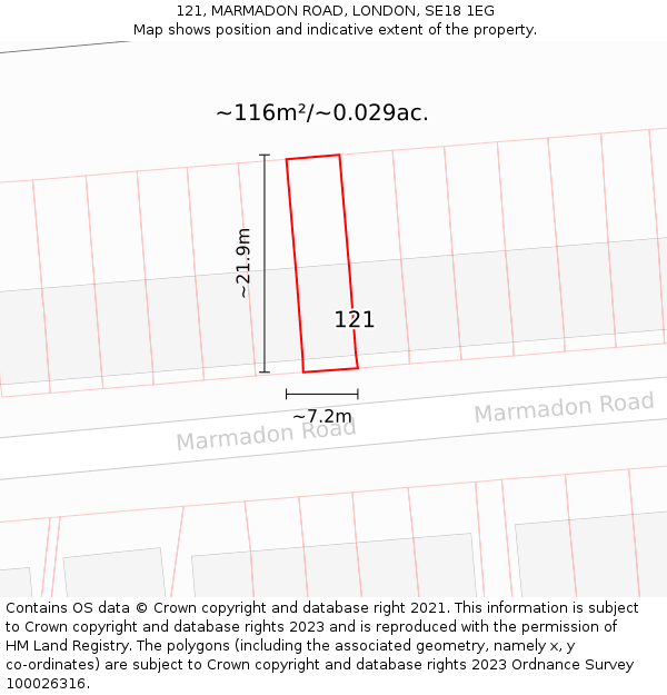 121, MARMADON ROAD, LONDON, SE18 1EG: Plot and title map