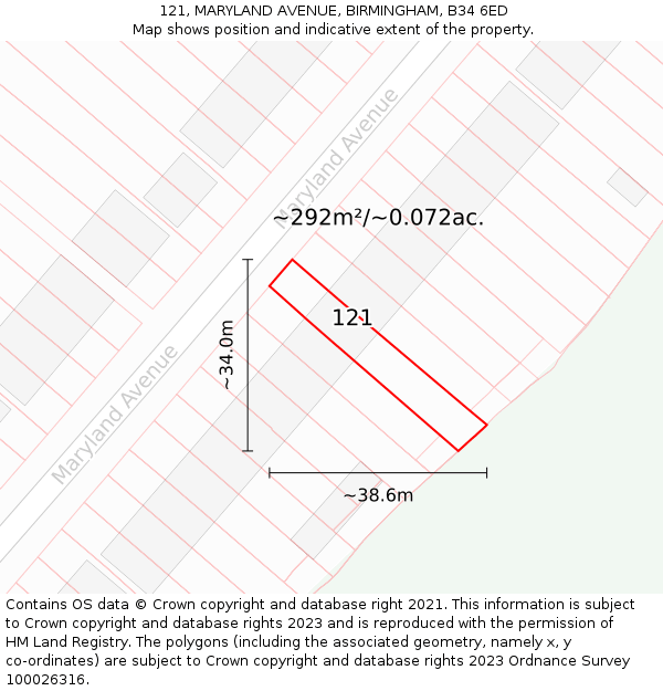 121, MARYLAND AVENUE, BIRMINGHAM, B34 6ED: Plot and title map