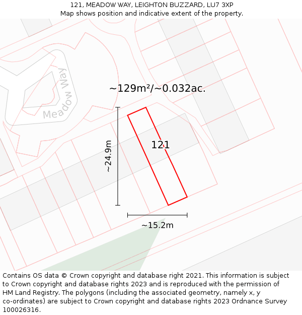 121, MEADOW WAY, LEIGHTON BUZZARD, LU7 3XP: Plot and title map