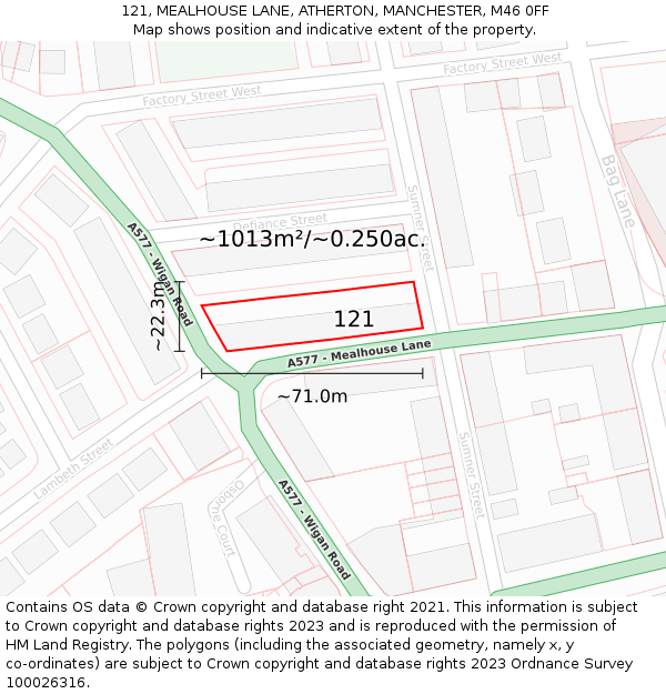 121, MEALHOUSE LANE, ATHERTON, MANCHESTER, M46 0FF: Plot and title map