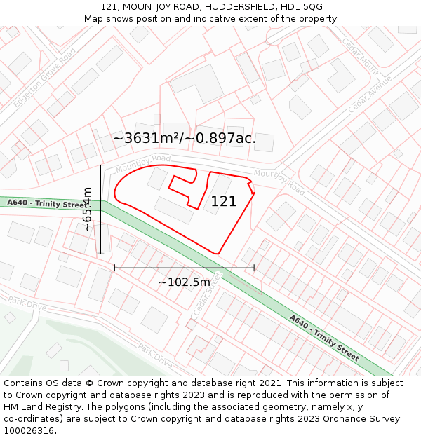 121, MOUNTJOY ROAD, HUDDERSFIELD, HD1 5QG: Plot and title map