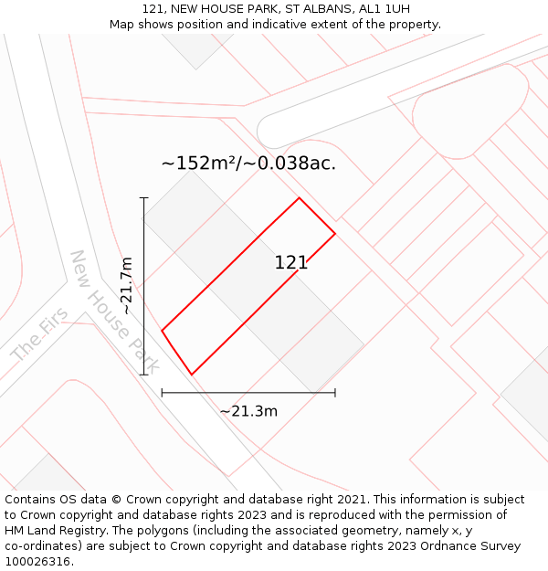 121, NEW HOUSE PARK, ST ALBANS, AL1 1UH: Plot and title map