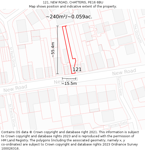 121, NEW ROAD, CHATTERIS, PE16 6BU: Plot and title map