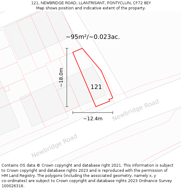 121, NEWBRIDGE ROAD, LLANTRISANT, PONTYCLUN, CF72 8EY: Plot and title map