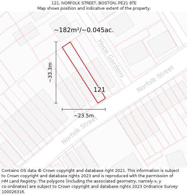 121, NORFOLK STREET, BOSTON, PE21 9TE: Plot and title map