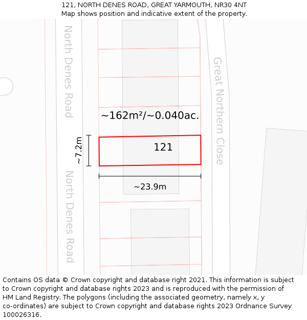 121, NORTH DENES ROAD, GREAT YARMOUTH, NR30 4NT: Plot and title map