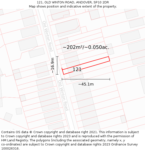 121, OLD WINTON ROAD, ANDOVER, SP10 2DR: Plot and title map