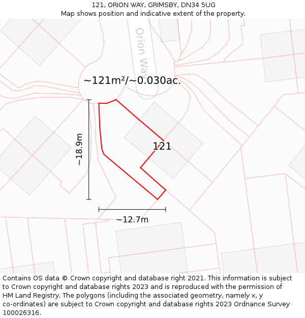 121, ORION WAY, GRIMSBY, DN34 5UG: Plot and title map