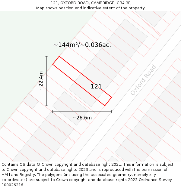 121, OXFORD ROAD, CAMBRIDGE, CB4 3PJ: Plot and title map