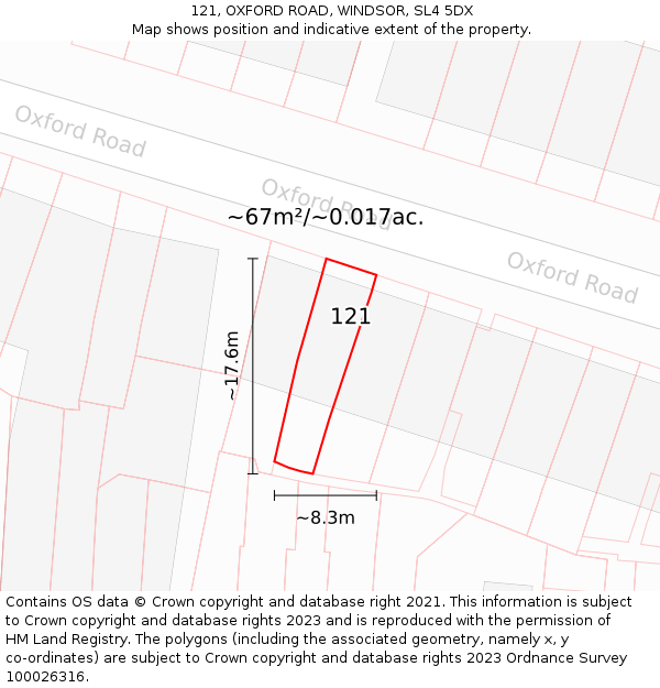 121, OXFORD ROAD, WINDSOR, SL4 5DX: Plot and title map