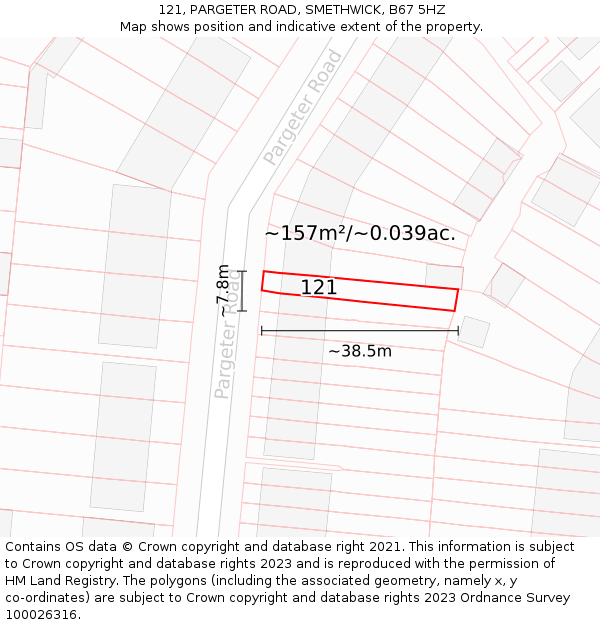 121, PARGETER ROAD, SMETHWICK, B67 5HZ: Plot and title map