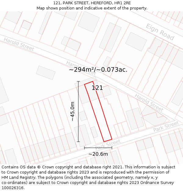 121, PARK STREET, HEREFORD, HR1 2RE: Plot and title map
