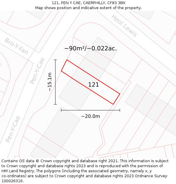 121, PEN Y CAE, CAERPHILLY, CF83 3BX: Plot and title map