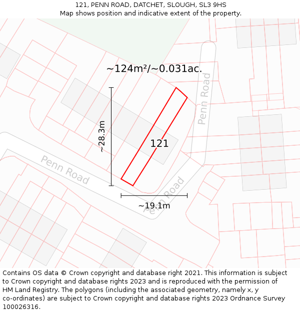 121, PENN ROAD, DATCHET, SLOUGH, SL3 9HS: Plot and title map