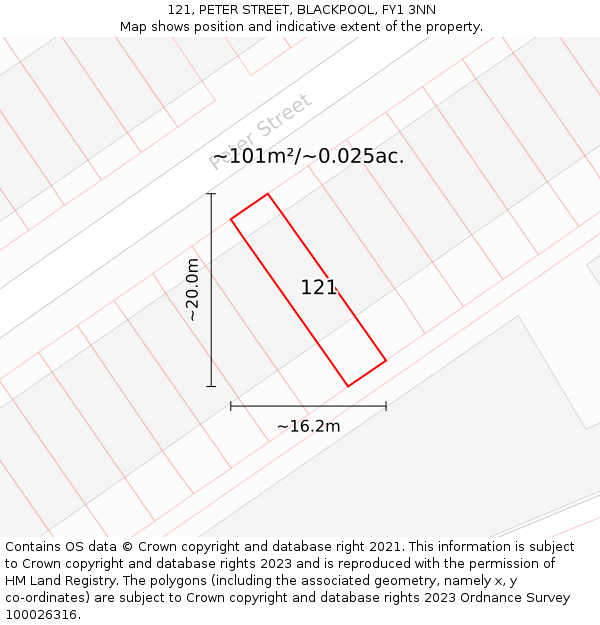 121, PETER STREET, BLACKPOOL, FY1 3NN: Plot and title map