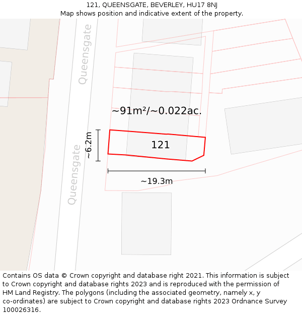 121, QUEENSGATE, BEVERLEY, HU17 8NJ: Plot and title map