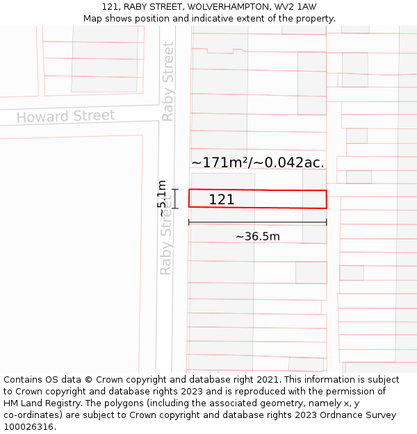 121, RABY STREET, WOLVERHAMPTON, WV2 1AW: Plot and title map