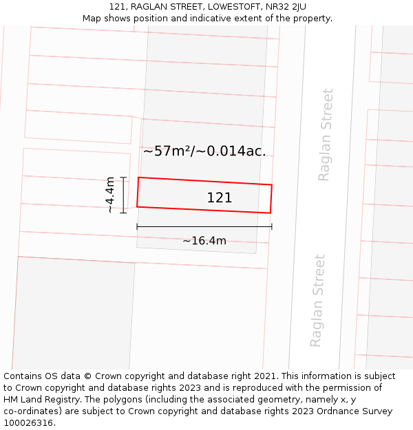 121, RAGLAN STREET, LOWESTOFT, NR32 2JU: Plot and title map