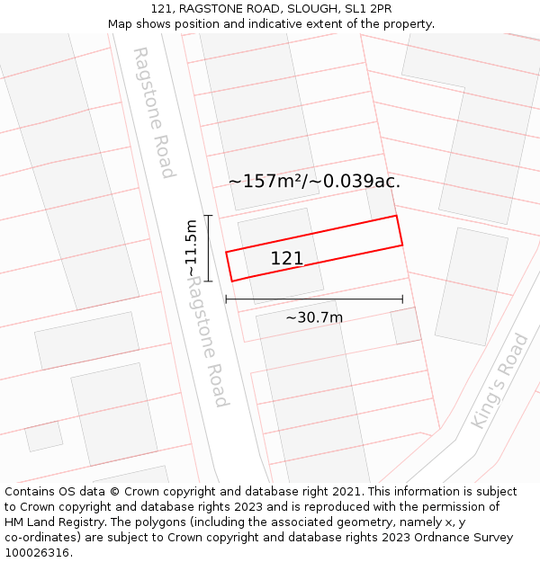 121, RAGSTONE ROAD, SLOUGH, SL1 2PR: Plot and title map