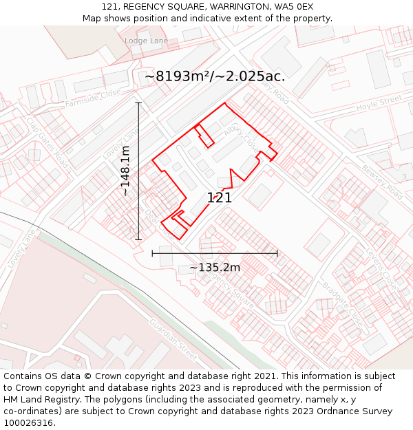 121, REGENCY SQUARE, WARRINGTON, WA5 0EX: Plot and title map