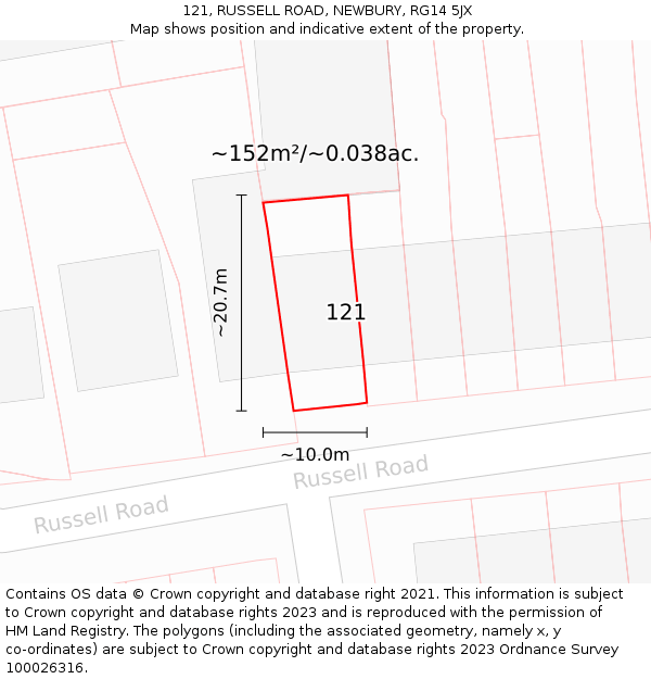 121, RUSSELL ROAD, NEWBURY, RG14 5JX: Plot and title map