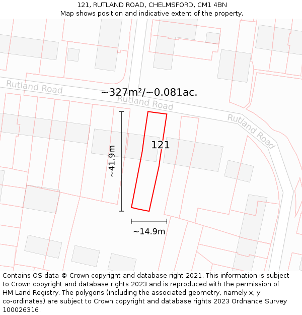 121, RUTLAND ROAD, CHELMSFORD, CM1 4BN: Plot and title map