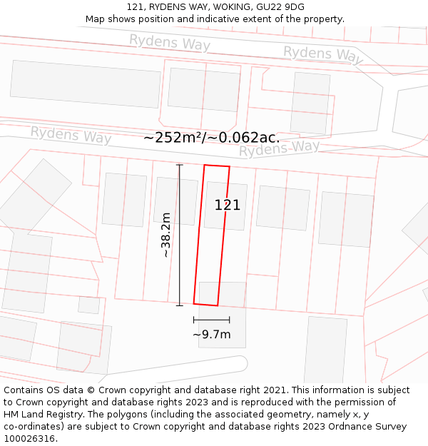 121, RYDENS WAY, WOKING, GU22 9DG: Plot and title map
