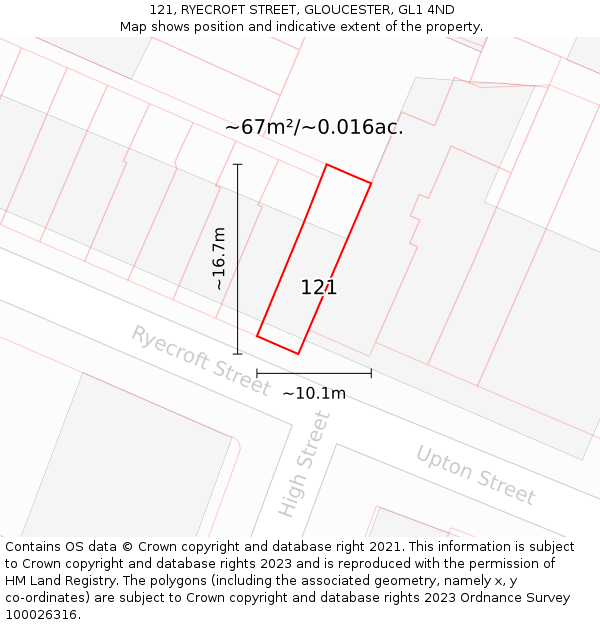 121, RYECROFT STREET, GLOUCESTER, GL1 4ND: Plot and title map