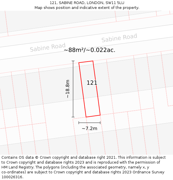 121, SABINE ROAD, LONDON, SW11 5LU: Plot and title map