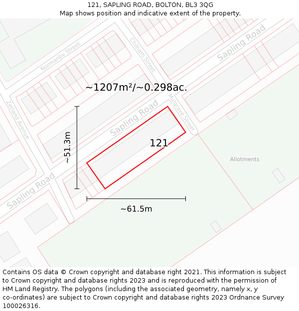 121, SAPLING ROAD, BOLTON, BL3 3QG: Plot and title map