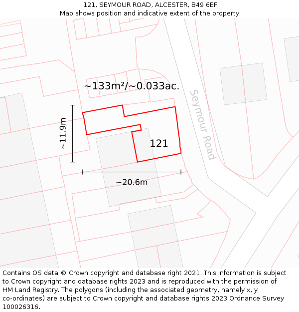 121, SEYMOUR ROAD, ALCESTER, B49 6EF: Plot and title map