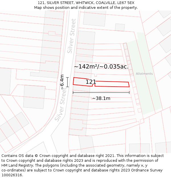 121, SILVER STREET, WHITWICK, COALVILLE, LE67 5EX: Plot and title map