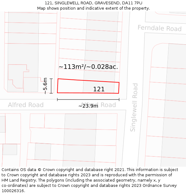 121, SINGLEWELL ROAD, GRAVESEND, DA11 7PU: Plot and title map