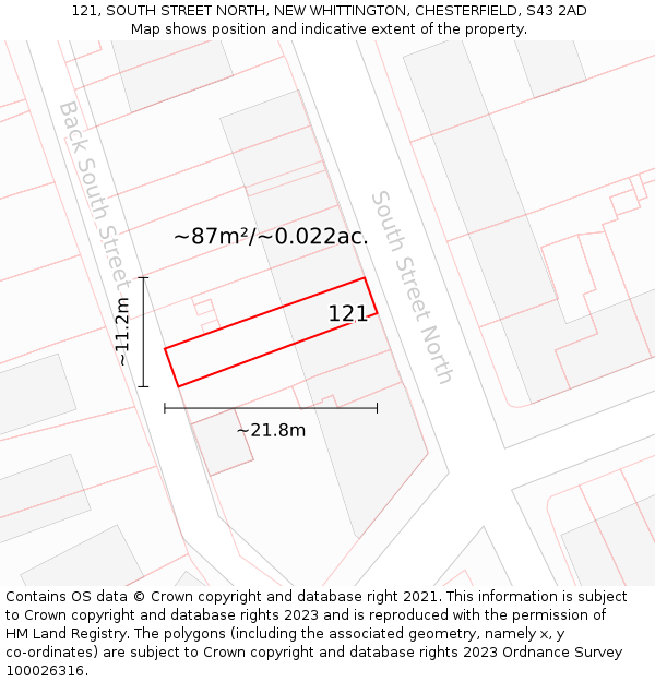 121, SOUTH STREET NORTH, NEW WHITTINGTON, CHESTERFIELD, S43 2AD: Plot and title map