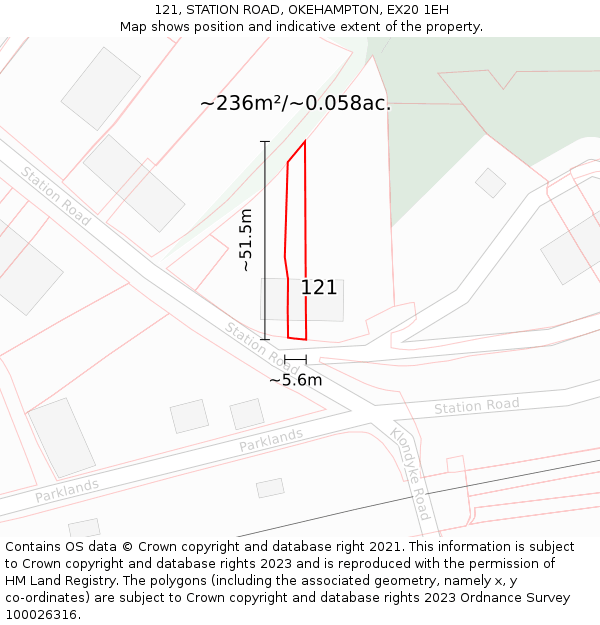 121, STATION ROAD, OKEHAMPTON, EX20 1EH: Plot and title map