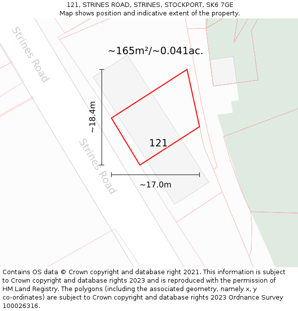 121, STRINES ROAD, STRINES, STOCKPORT, SK6 7GE: Plot and title map