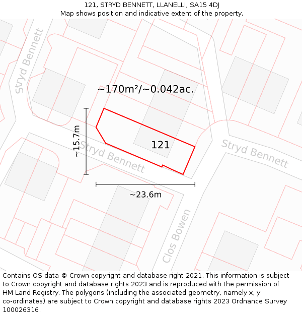 121, STRYD BENNETT, LLANELLI, SA15 4DJ: Plot and title map