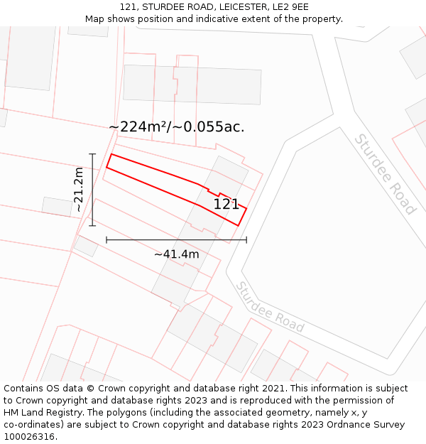 121, STURDEE ROAD, LEICESTER, LE2 9EE: Plot and title map