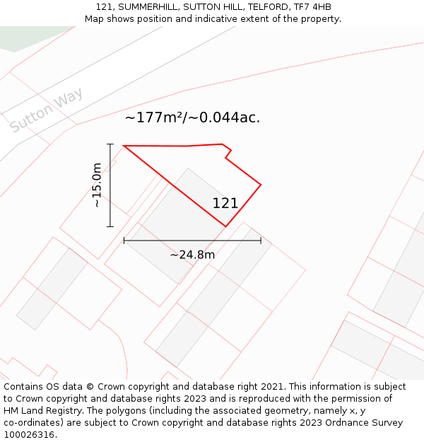 121, SUMMERHILL, SUTTON HILL, TELFORD, TF7 4HB: Plot and title map